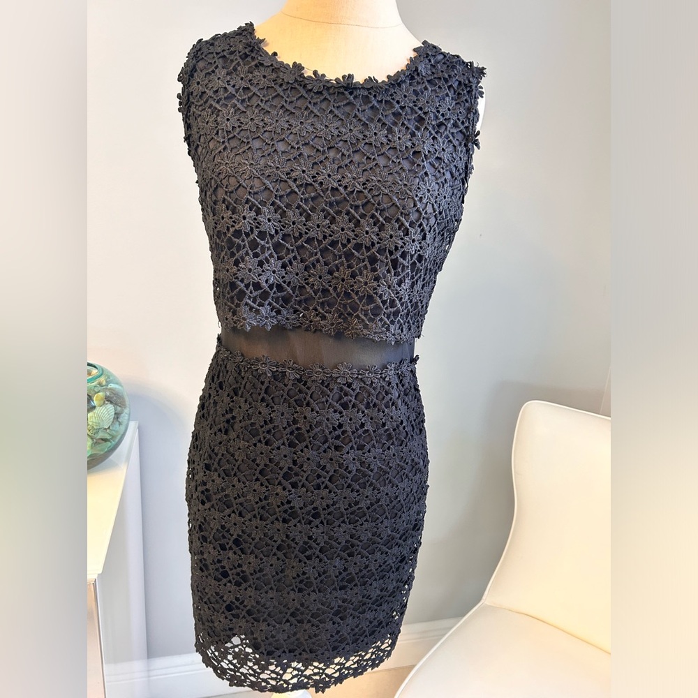 Gently used lace and lined all over - center sheer fabric and zip up back